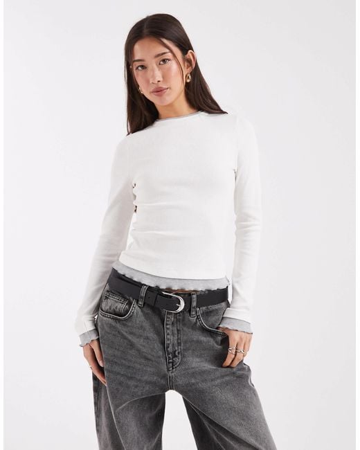 ASOS White Double Contrast Layer Top