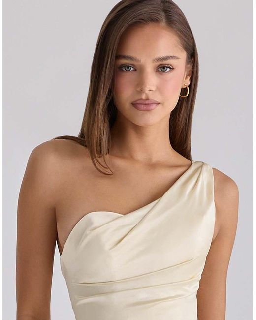 House Of Cb White Caprice Lemon One Shoulder Satin Maxi Dress