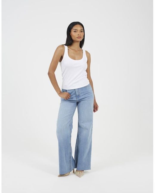 Brave Soul Blue Mid Rise Wide Leg Jeans