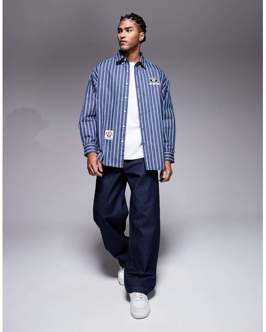 Aape By A Bathing Ape Blue Aape By A Bathing Ape Oversized Long Sleeve Striped Shirt for men