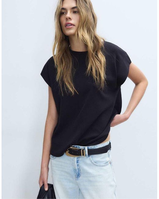 Stradivarius Blue B06 Basic Dropped-Shoulder T-Shirt