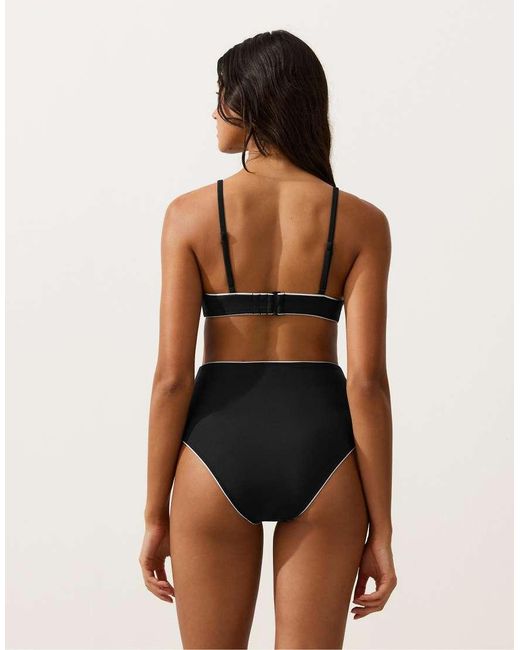 Oysho Black Classic High-Waisted Bikini Briefs With Piping