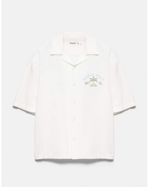 Pull&Bear Natural Short Sleeve Palm Tree Shirt for men