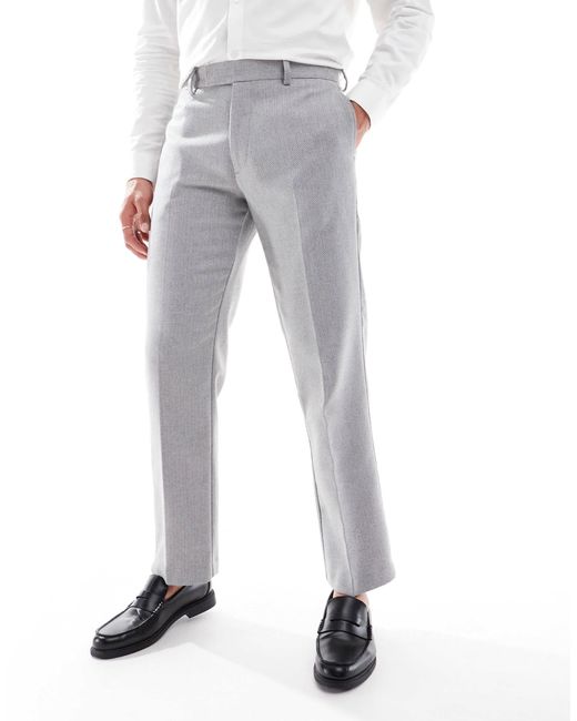 ASOS White Wool Blend Straight Suit Trousers for men