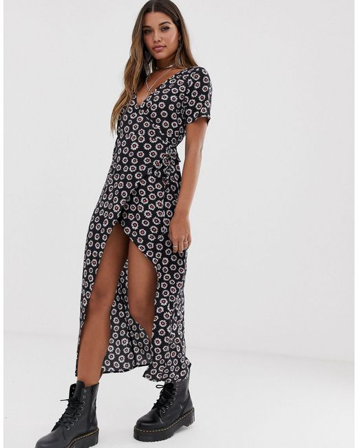 black thigh split midi dress