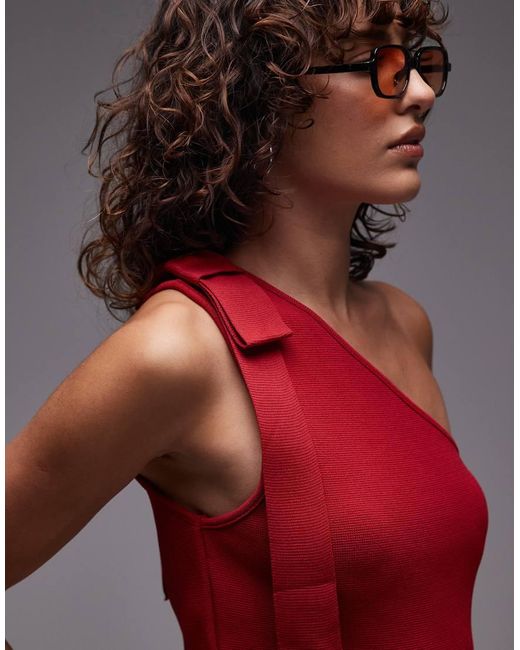 Mango Red One Shoulder Tie Knitted Top