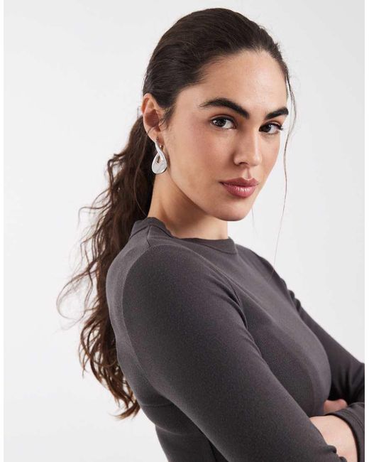 ASOS Blue Soft Longline Long Sleeve Shrunken Tee