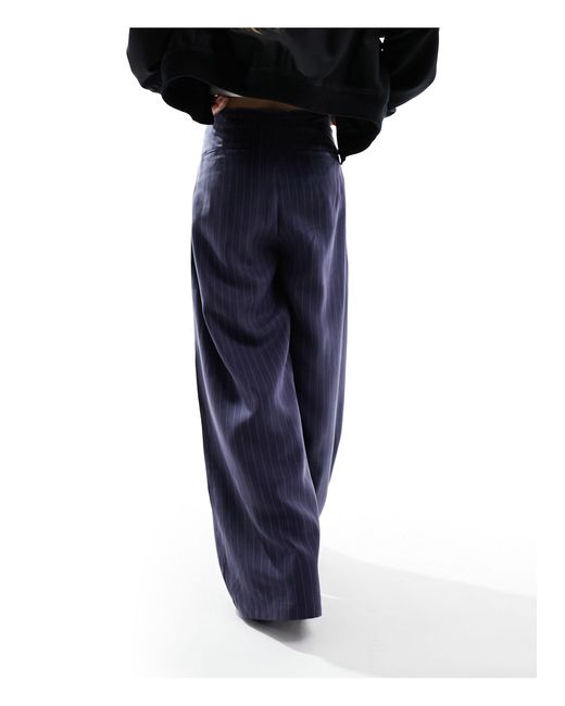 Pantalon large taille haute à rayures avec bord effiloché ASOS en coloris Blue