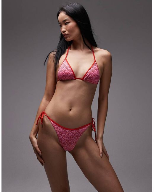 Tommy Hilfiger Red Resort Logo Print Side Tie Bikini Bottoms