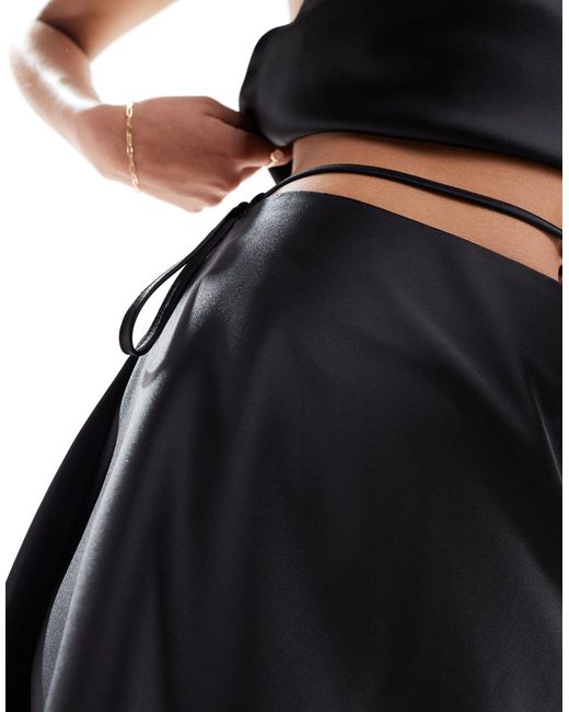 ASOS Black Satin Tie Side Mini Skirt Co-ord