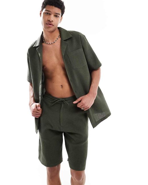 Pantalones Cortos Playeros Caquis De Tejido Gofrado De -Verde Sol Beach de hombre de color Green