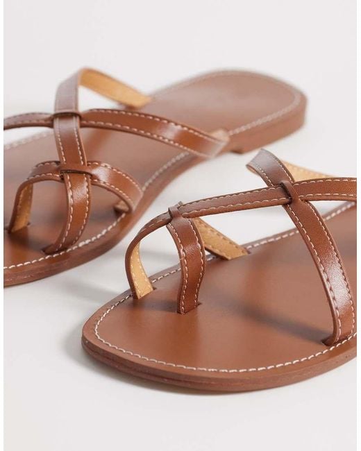 SEQWL Wide Fit Brown Strappy Flat Sandals