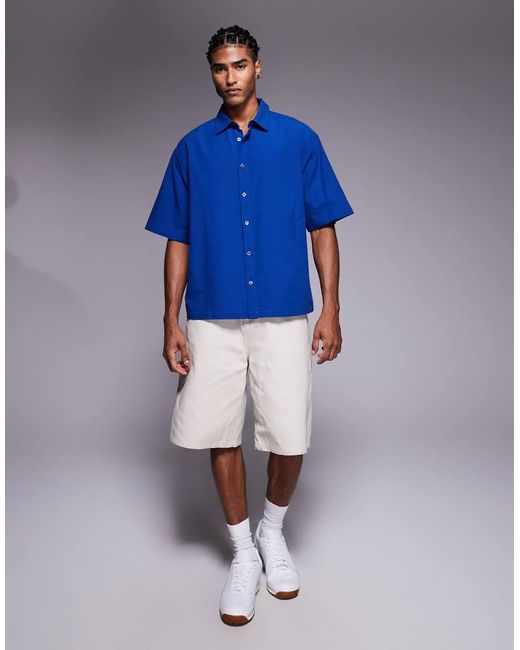 Camisa De Corte Cuadrado Extragrande Con Bordado En La Espalda De - Marino ASOS de hombre de color Blue