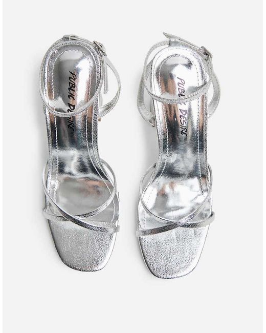 Public Desire White Matilda Pu Strappy Block High Heels