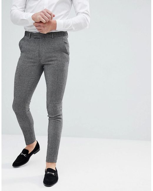 ASOS Black Super Skinny Smart Trousers In Dark Grey Wool Mix for men