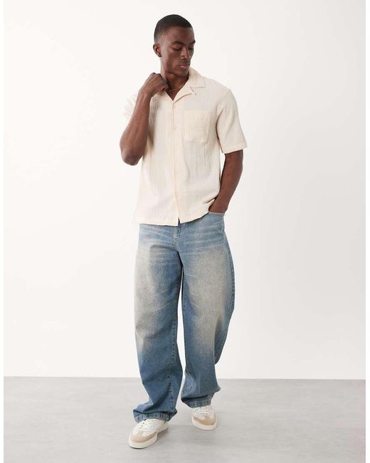 River Island Natural Regular Fit Seersucker Shirt for men