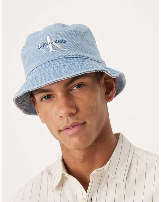 Calvin Klein Blue Monologo Embroidered Denim Bucket Hat for men