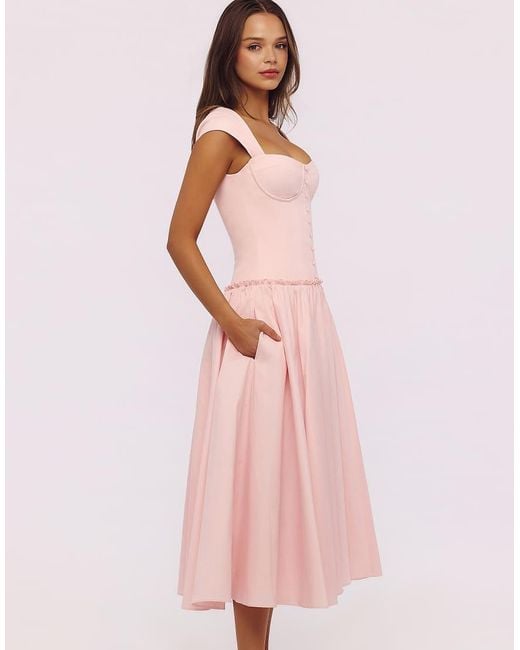 House Of Cb Pink Kaia Cotton Cap Sleeve Midi Dress