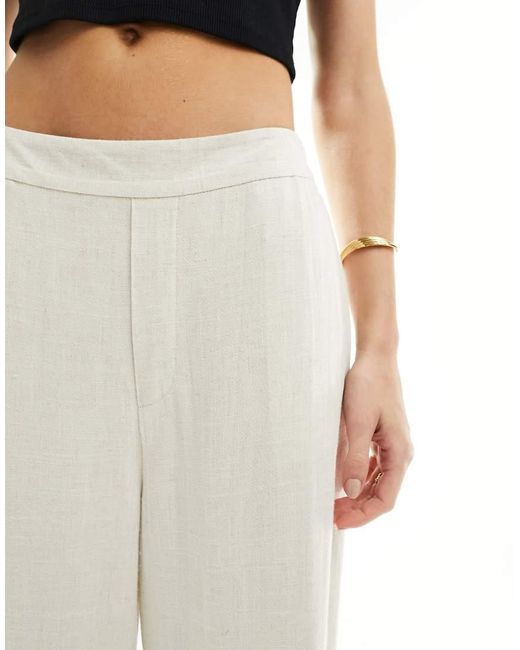 Pantalones Color Avena Con Lazada En La Cintura De Mezcla De Lino De (Parte De Un Conjunto)-Beis Neutro Object de color Metallic
