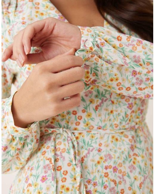 Glamorous Natural V-Neck Tie Waist Mini Dress