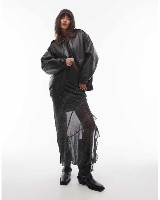 Chaqueta Bomber Negra Extragrande De Cuero Sintético De TOPSHOP de color Black