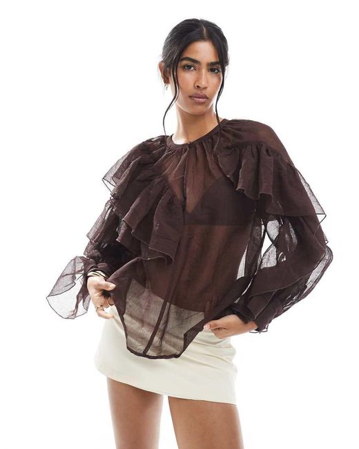 Vero Moda Brown Ruffle Boho Blouse