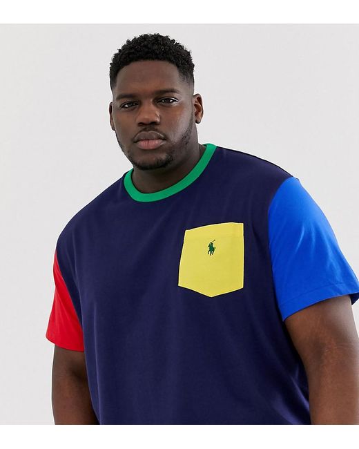 Polo Ralph Lauren Cotton Big & Tall Player Logo Color Block Pocket T-shirt  in Navy (Blue) for Men | Lyst