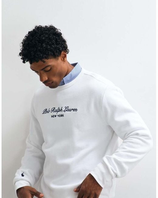 Polo Ralph Lauren White Large Script Logo Sweatshirt for men