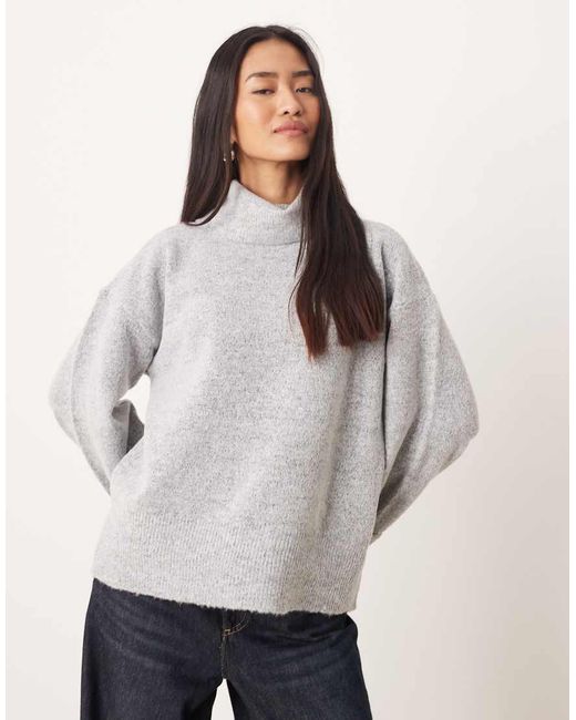 Vila Gray Roll Neck Knitted Jumper With Cuff Detail