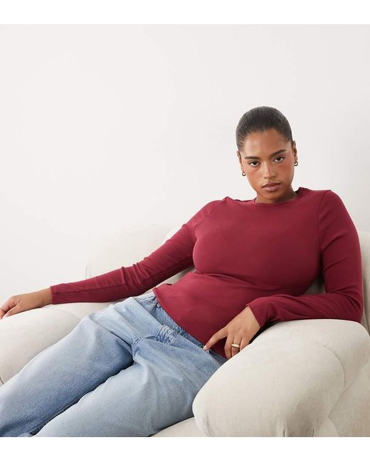 ASOS Asos Design Curve Aansluitende Top Met Lange Mouwen in het Red