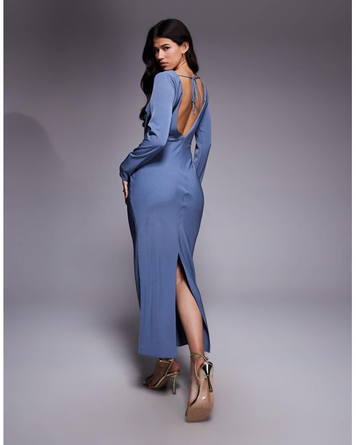 ASOS Blue Drape Skirt Maxi Dress With Trim Detail