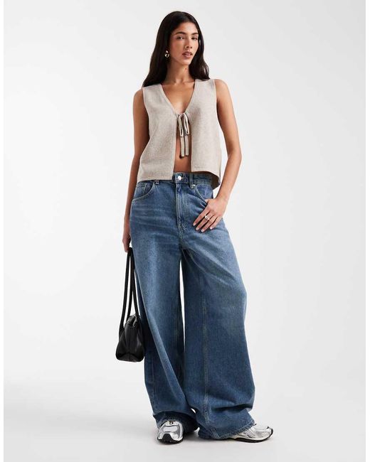 Pieces Blue Tie Front Sleeveless Knitted Top