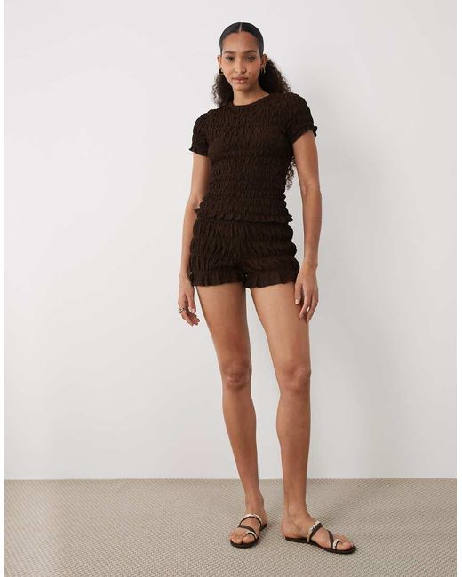 Brave Soul Black Co-ord Ruched Short Sleeve T-shirt With Ruffle Detail