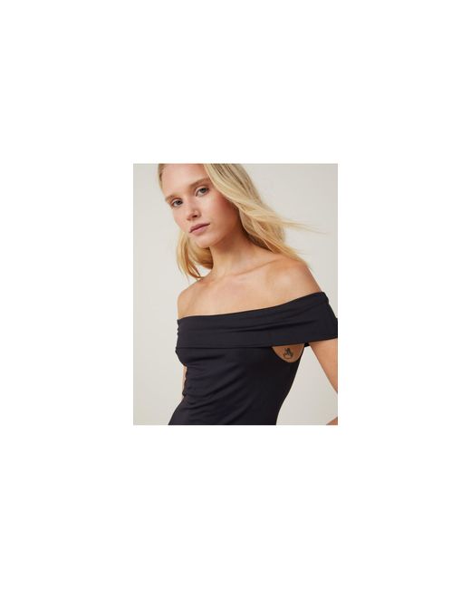 Cotton On Black Off Shoulder Luxe Mini Dress