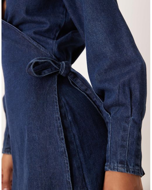 ASOS Blue – langärmliges jeans-wickeltop