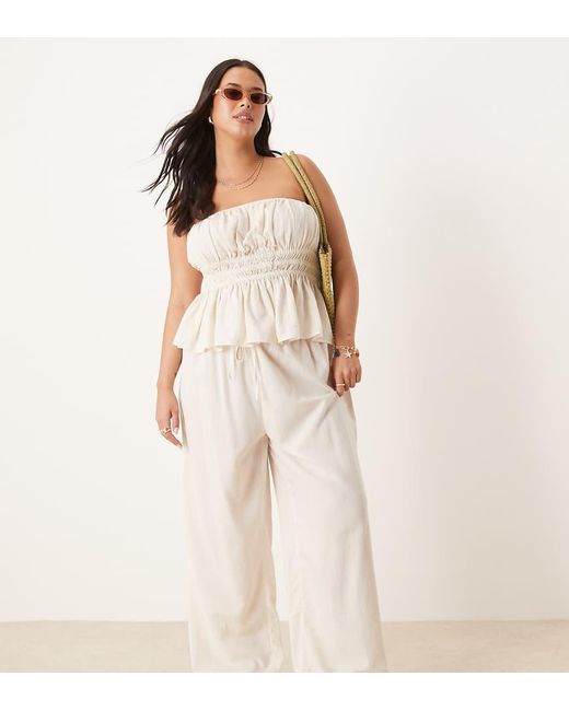 ASOS Natural Asos Design Curve Belle Beach Wide Leg Pants With Linen