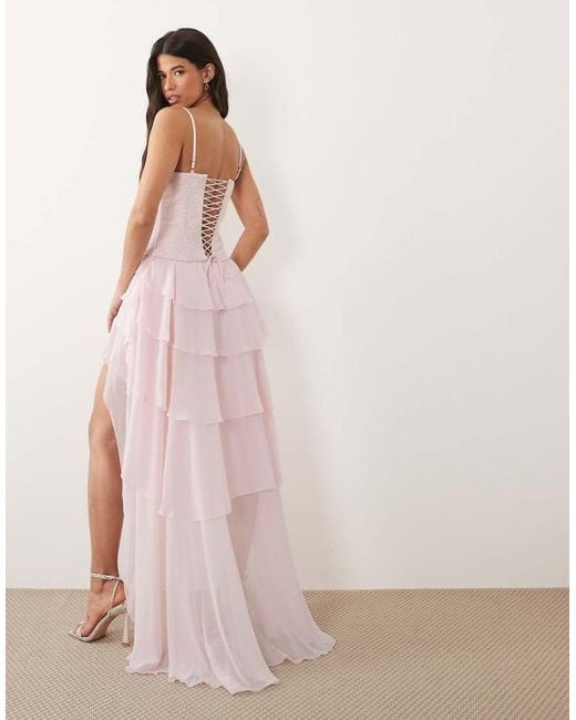 Oh Polly Pink Premium Embellished Cowl Neck Corset Asymmetric Hemline Mini Dress