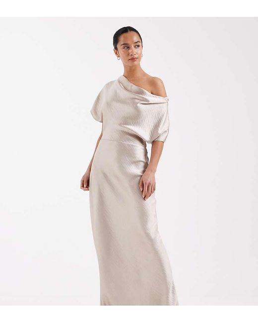 TFNC London White Bridesmaids Off Shoulder Satin Maxi Dress