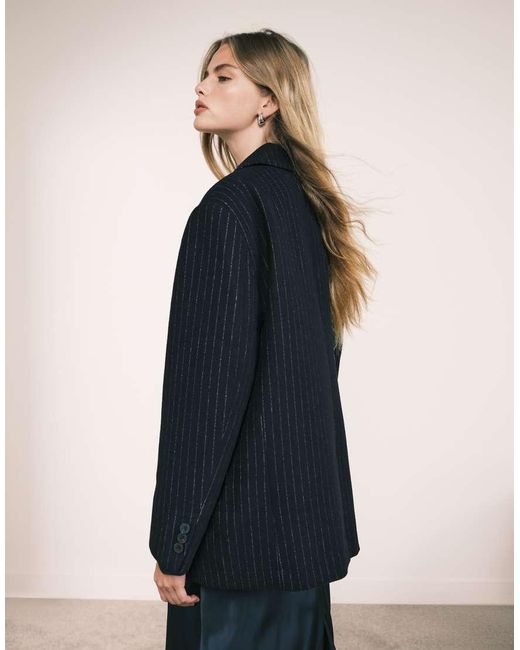 ASOS Blue Wool Blend Pinstripe Formal Blazer