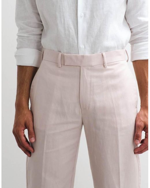ASOS Pink Tailored Linen Rich Straight Leg Trousers for men