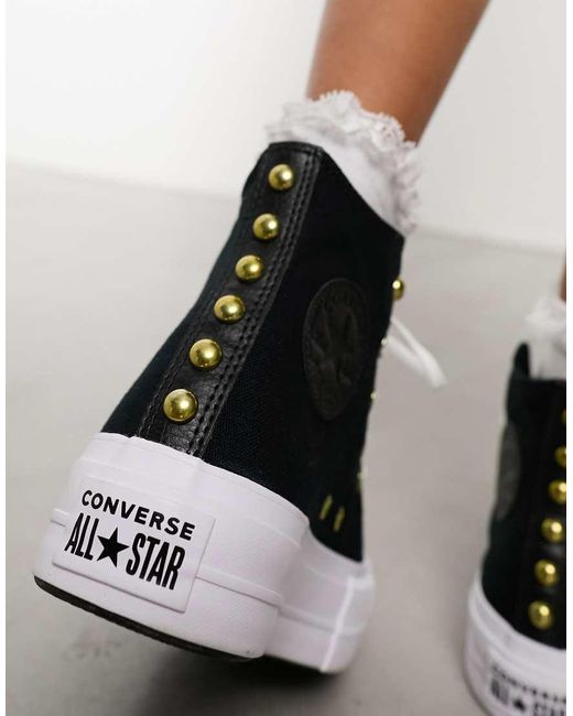 Converse Black Chuck Taylor All Star Lift Hi Studded Trainers