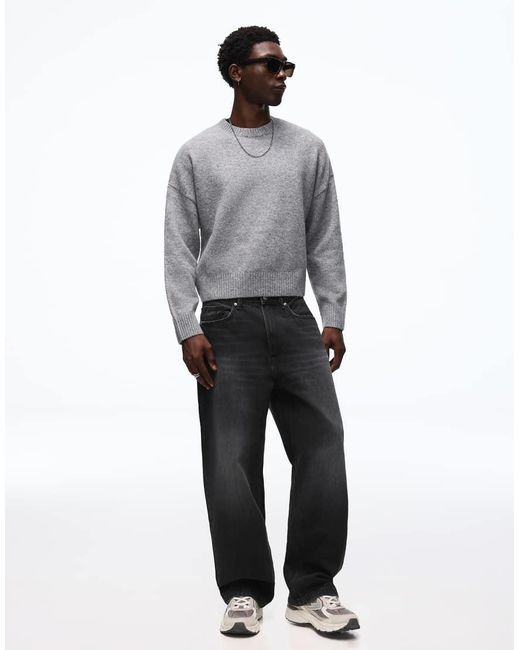Bershka Gray Boxy Round Neck Jumper for men