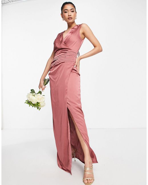 Liquorish Bridesmaid Satin Wrap Front Maxi Dress With Wrap Skirt in ...