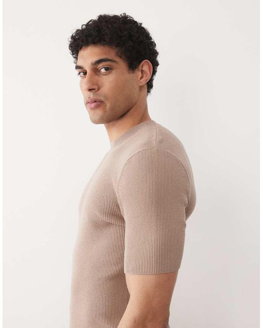 ASOS Brown Essential Muscle-Fit Fine-Rib Knit Crew-Neck for men