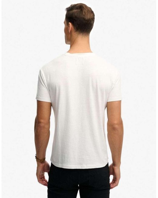Superdry White Classic Cotton Linen Pocket T-Shirt for men