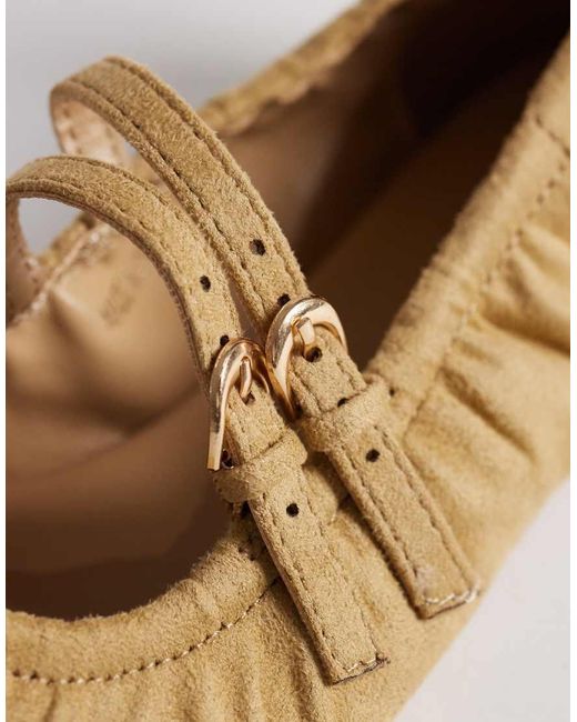 London Rebel Natural Mia Strappy Ruched Ballet Flats