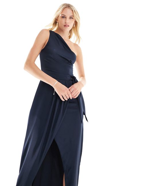 TFNC London Blue Bridesmaids One Shoulder Maxi Dress With Pleated Detail