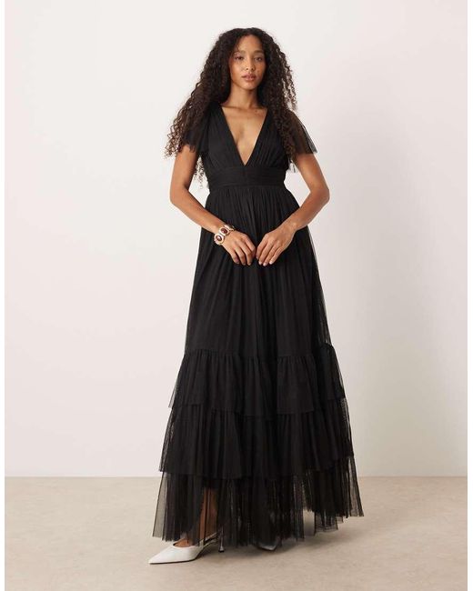 LACE & BEADS Black Bridesmaid Madison Maxi Dress