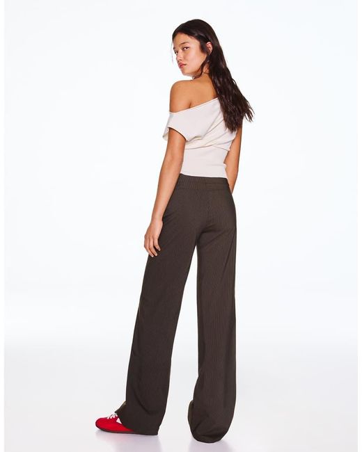 Bershka Brown Wide-Leg Trousers
