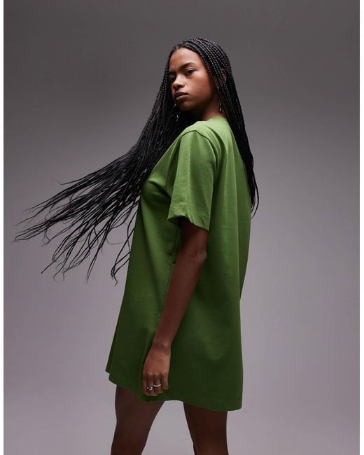 TOPSHOP Green Oversized Premium Short Sleeve T-shirt Dress